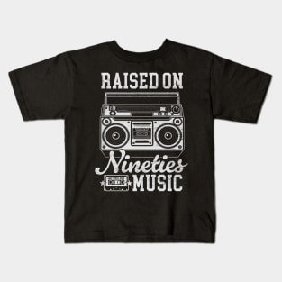 Raised on 90's Music: Funny Vintage Boom Box and Cassette Tape Kids T-Shirt